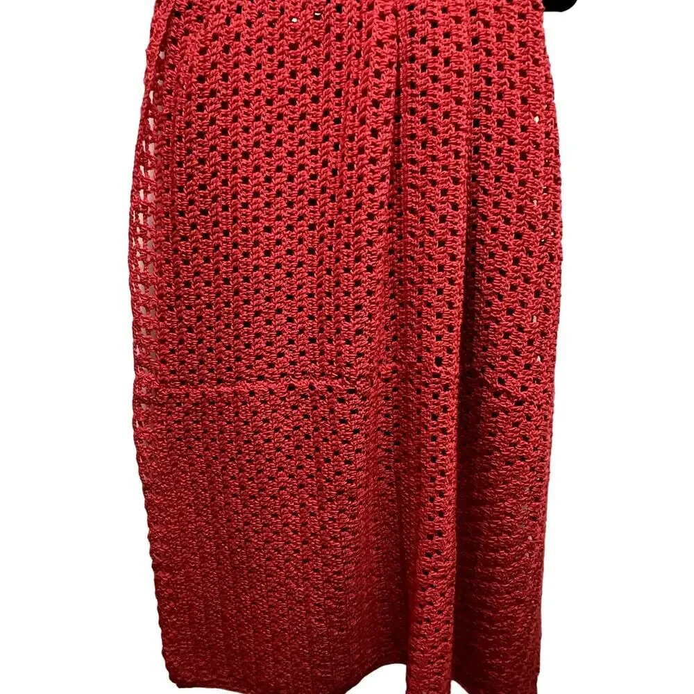 Handmade‎ Red Open Weave Blanket, Throw 34
